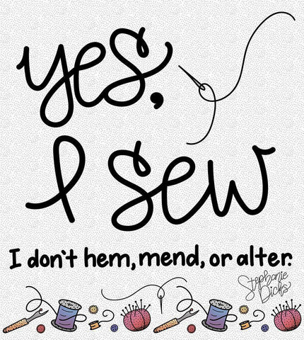 Yes-I Sew White Modern Wood Framed Art Print with Double Matting by Dicks, Stephanie