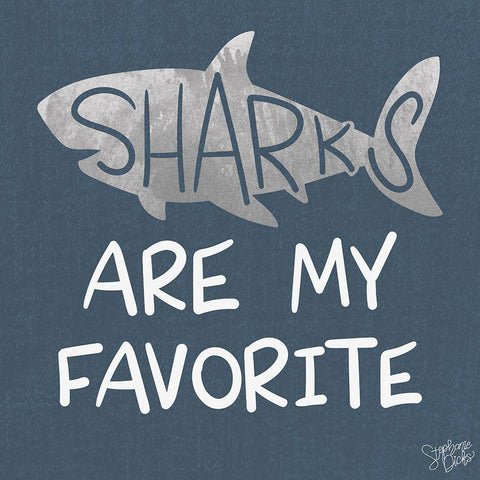 Favorite Sharks Black Modern Wood Framed Art Print with Double Matting by Dicks, Stephanie