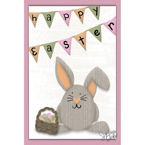 Happy Easter Bunny Gold Ornate Wood Framed Art Print with Double Matting by Dicks, Stephanie