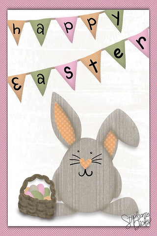 Happy Easter Bunny White Modern Wood Framed Art Print with Double Matting by Dicks, Stephanie