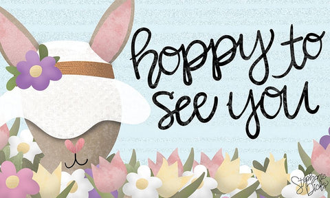 Hoppy to See You White Modern Wood Framed Art Print with Double Matting by Dicks, Stephanie