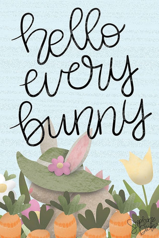 Hello Every Bunny Black Ornate Wood Framed Art Print with Double Matting by Dicks, Stephanie