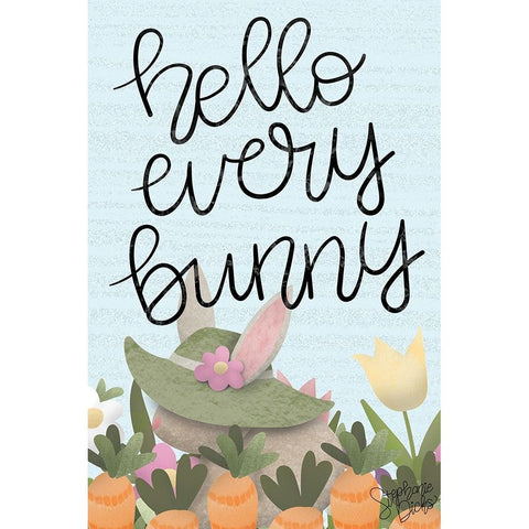 Hello Every Bunny Black Modern Wood Framed Art Print with Double Matting by Dicks, Stephanie