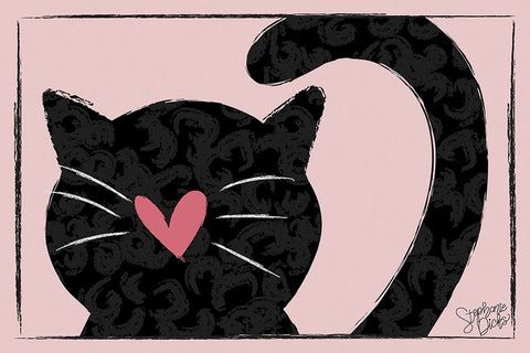 Cat Black Ornate Wood Framed Art Print with Double Matting by Dicks, Stephanie