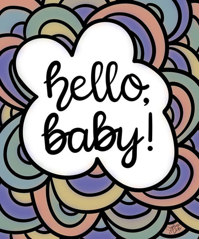 Hello-Baby!  Black Ornate Wood Framed Art Print with Double Matting by Dicks, Stephanie