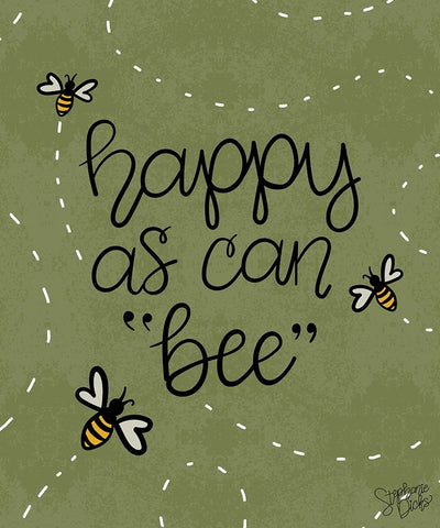 Happy as Can Bee White Modern Wood Framed Art Print with Double Matting by Dicks, Stephanie