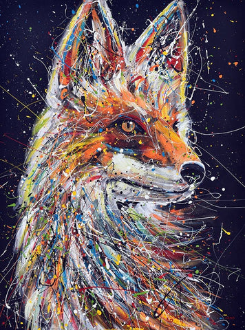 Fox Black Modern Wood Framed Art Print by Seeley, Jenn