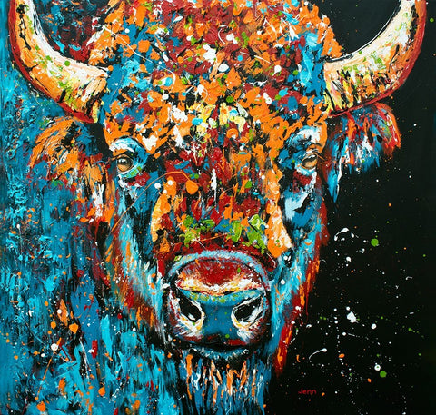 Bison Black Ornate Wood Framed Art Print with Double Matting by Seeley, Jenn