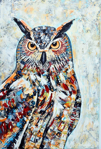 Great Horned Owl White Modern Wood Framed Art Print with Double Matting by Seeley, Jenn