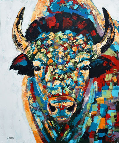 Bison No. 3 White Modern Wood Framed Art Print with Double Matting by Seeley, Jenn