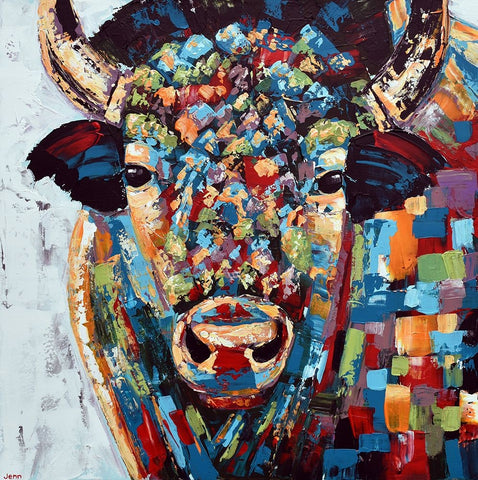 Bison Black Modern Wood Framed Art Print by Seeley, Jenn