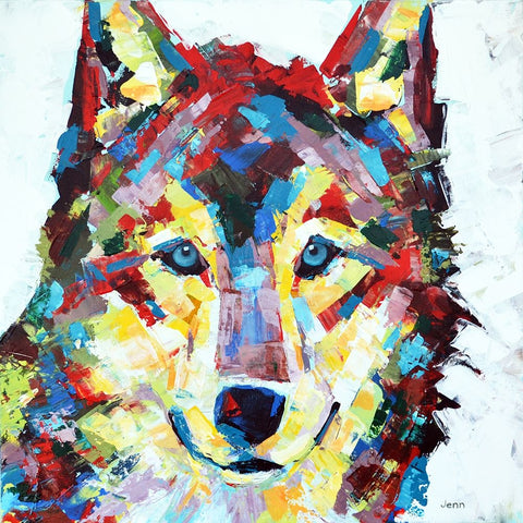 Wolf White Modern Wood Framed Art Print with Double Matting by Seeley, Jenn