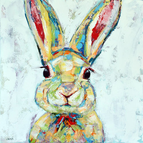 Happy Bunny White Modern Wood Framed Art Print with Double Matting by Seeley, Jenn