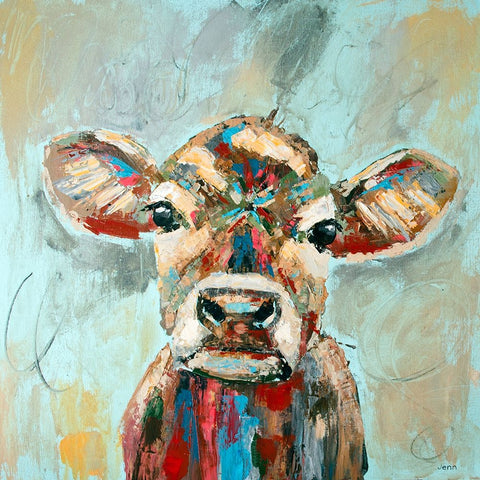 Jersey Cow White Modern Wood Framed Art Print with Double Matting by Seeley, Jenn