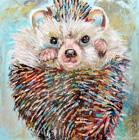 Hedgehog White Modern Wood Framed Art Print with Double Matting by Seeley, Jenn