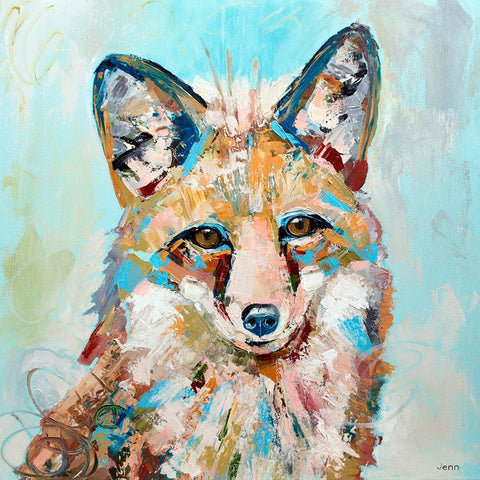 Fox White Modern Wood Framed Art Print with Double Matting by Seeley, Jenn