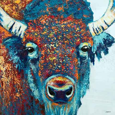 Bison Sunrise White Modern Wood Framed Art Print with Double Matting by Seeley, Jenn