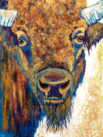 Mama Bison White Modern Wood Framed Art Print with Double Matting by Seeley, Jenn