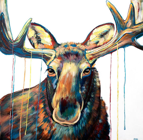 Moose Drip White Modern Wood Framed Art Print with Double Matting by Seeley, Jenn