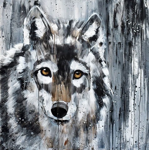 Golden Eye Wolf Black Ornate Wood Framed Art Print with Double Matting by Seeley, Jenn