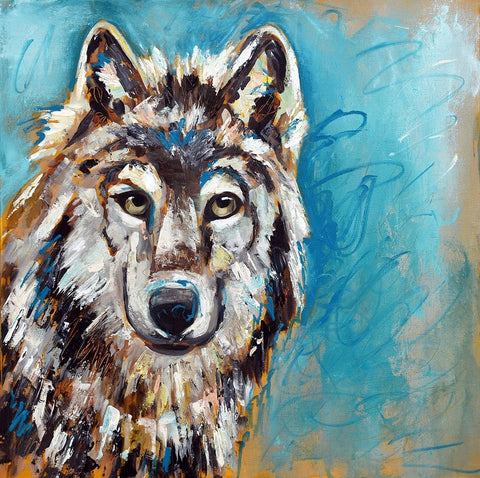 Brown Wolf Black Modern Wood Framed Art Print by Seeley, Jenn