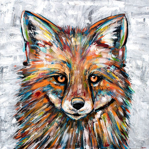 Fox of Many Colors Black Modern Wood Framed Art Print by Seeley, Jenn