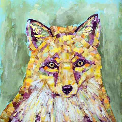 Dandelion Fox Black Ornate Wood Framed Art Print with Double Matting by Seeley, Jenn