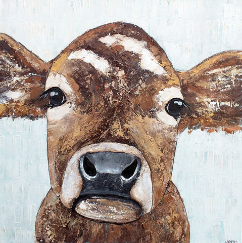 Pearl the Cow Black Modern Wood Framed Art Print by Seeley, Jenn
