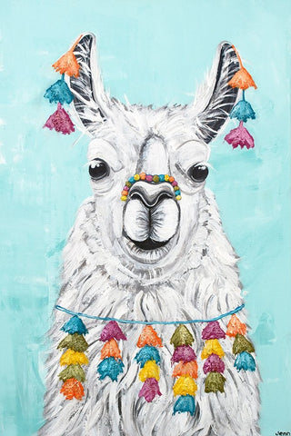 Wolly Llama White Modern Wood Framed Art Print with Double Matting by Seeley, Jenn