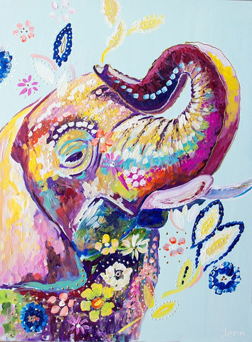 Daisy Elephant Black Ornate Wood Framed Art Print with Double Matting by Seeley, Jenn