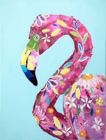 Daisy Flamingo Black Ornate Wood Framed Art Print with Double Matting by Seeley, Jenn