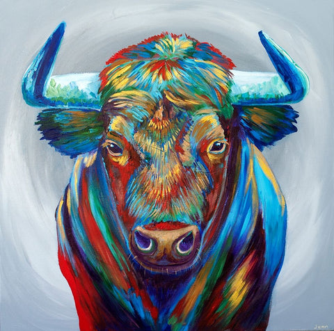 Aggie Bull White Modern Wood Framed Art Print with Double Matting by Seeley, Jenn