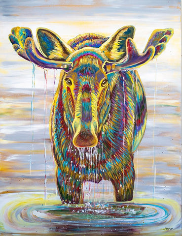 Water Moose Black Modern Wood Framed Art Print by Seeley, Jenn