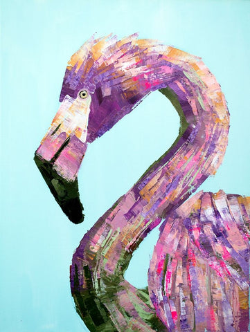 Purple Flamingo White Modern Wood Framed Art Print with Double Matting by Seeley, Jenn