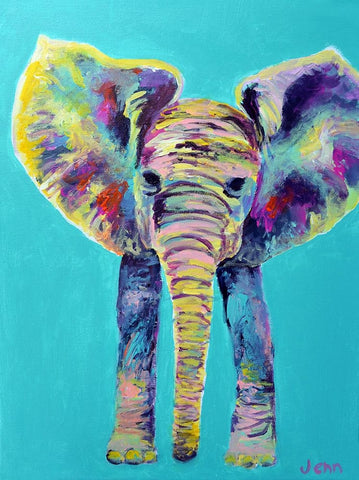 Baby Blue Elephant White Modern Wood Framed Art Print with Double Matting by Seeley, Jenn