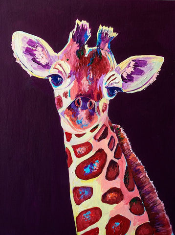 Purple Giraffe White Modern Wood Framed Art Print with Double Matting by Seeley, Jenn
