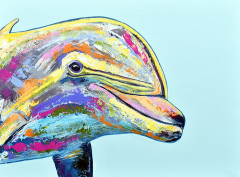 Blue Dolphin Black Modern Wood Framed Art Print by Seeley, Jenn