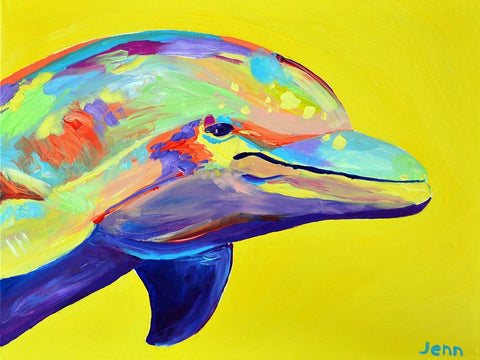 Yellow Dolphin Black Modern Wood Framed Art Print by Seeley, Jenn