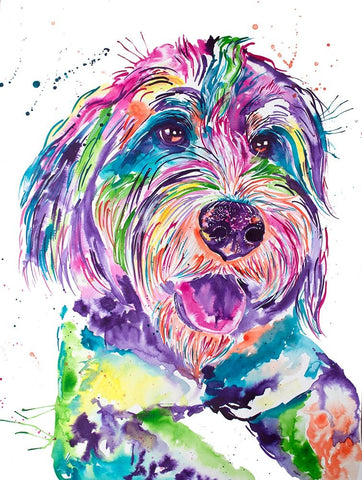Colorful Bernedoodle White Modern Wood Framed Art Print with Double Matting by Seeley, Jenn