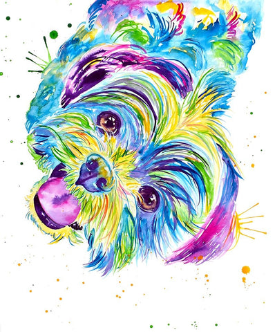 Louie the Colorful Shitzhu Black Ornate Wood Framed Art Print with Double Matting by Seeley, Jenn