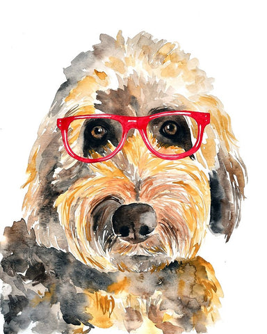Goldendoodle in Glasses Black Ornate Wood Framed Art Print with Double Matting by Seeley, Jenn