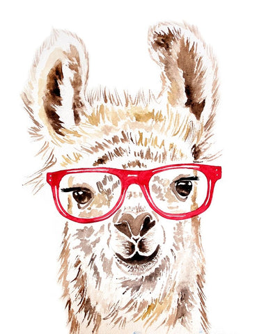 Llama in Glasses Black Ornate Wood Framed Art Print with Double Matting by Seeley, Jenn