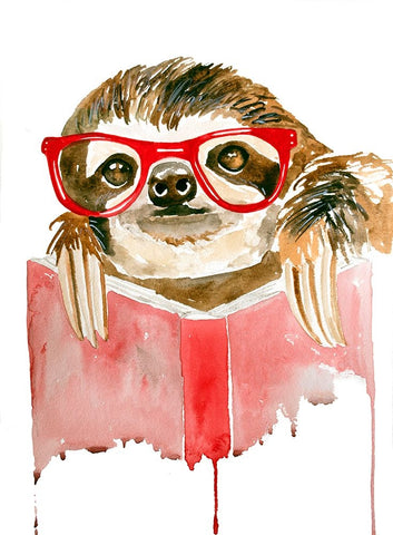 Reading Sloth Black Ornate Wood Framed Art Print with Double Matting by Seeley, Jenn