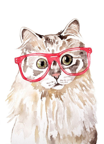 Cat with Glasses Black Modern Wood Framed Art Print by Seeley, Jenn