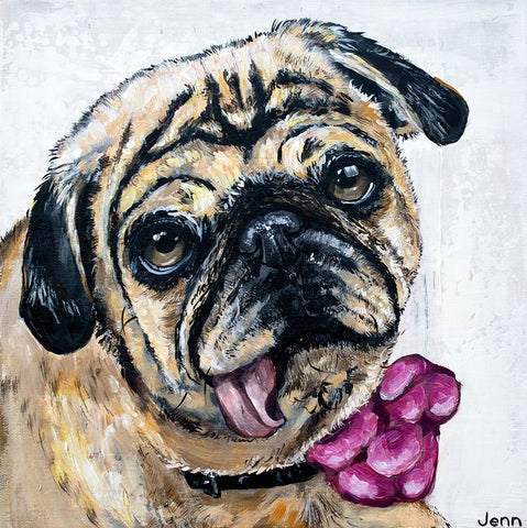 Miss Molly the Pug Black Modern Wood Framed Art Print by Seeley, Jenn