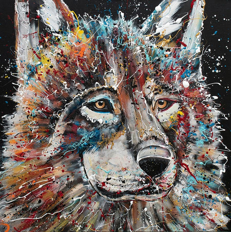 Electric Wolf White Modern Wood Framed Art Print with Double Matting by Seeley, Jenn