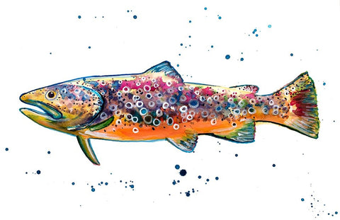 Colorful Trout White Modern Wood Framed Art Print with Double Matting by Seeley, Jenn
