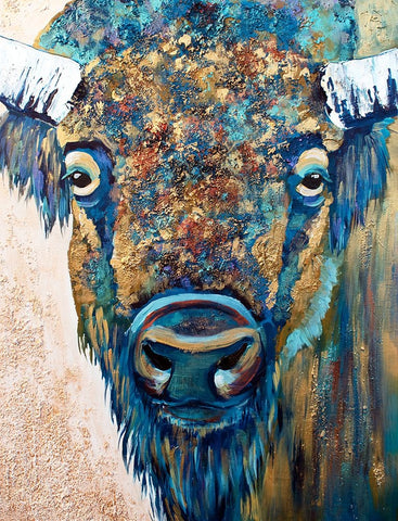 Blue Bison Black Modern Wood Framed Art Print by Seeley, Jenn
