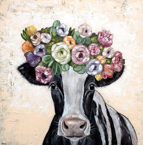 Flower Cow Crown Black Modern Wood Framed Art Print by Seeley, Jenn