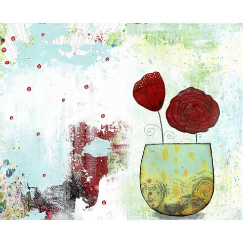 Red Flowers Black Modern Wood Framed Art Print with Double Matting by Ogren, Sarah